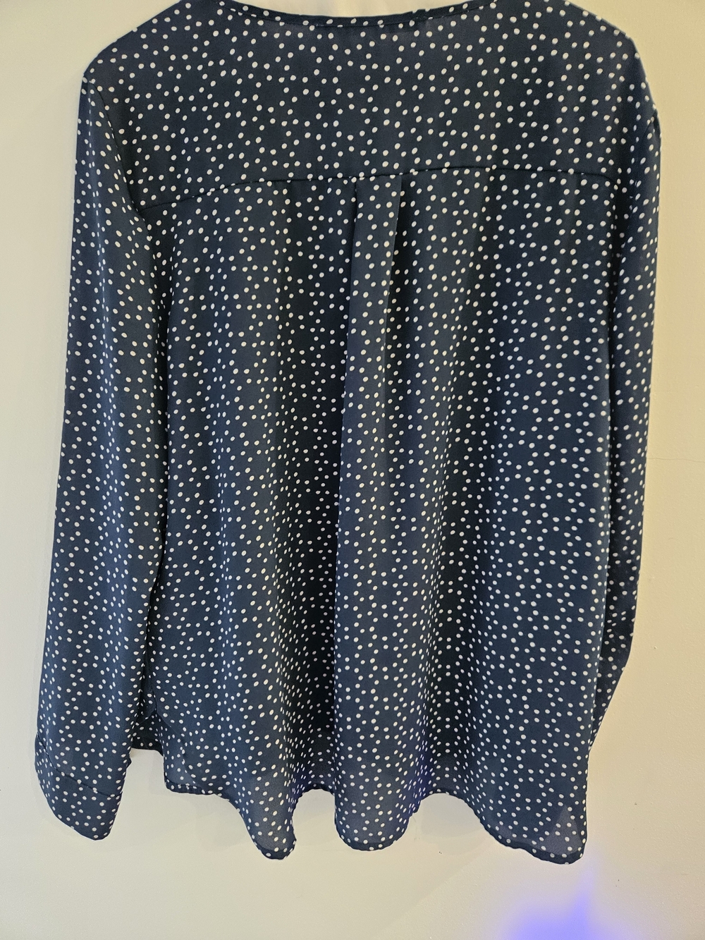 Women’s Navy Blue Polka Dot Long Sleeve Blouse - Picture 2 of 5
